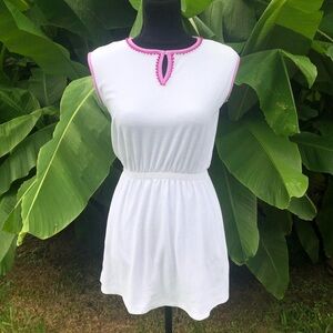 Lands End White Terry Dress Cover-Up Purple Trim Size S Girl